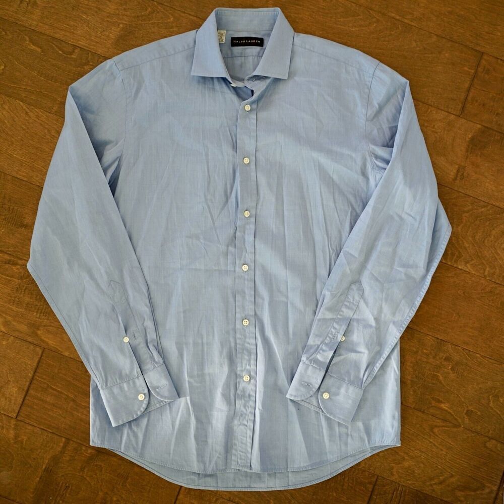 Ralph Lauren Black Label Shirt Mens 16 Blue Collar Italy 100%‎ Cotton
